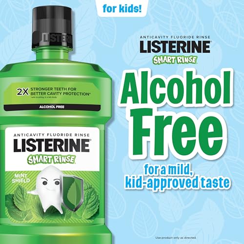 Listerine Smart Rinse Kids Alcohol-Free Anticavity Sodium Fluoride Mouthwash, ADA Accepted Oral Rinse for Dental Cavity Protection, Mint Shield Flavor for Children's Oral Care, 500 mL (Pack of 6)