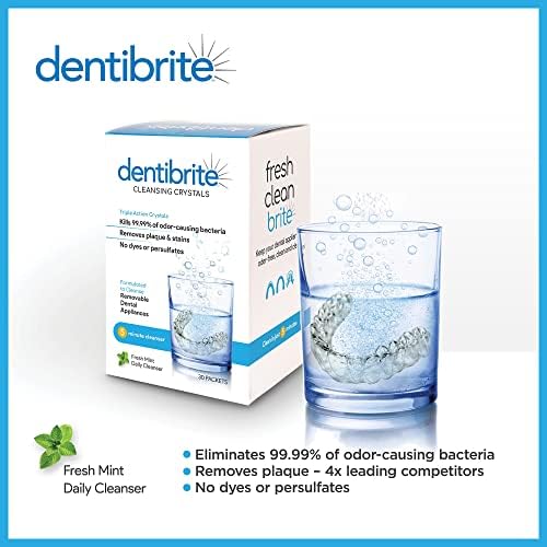 Crystals Cleaner for Removable Dental Appliances - Invisalign Aligners, Retainers, Guards, Dentures, Trays/Aligners - Odor Remover - No Persulfates or Dyes - 30ct - Made in USA
