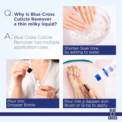 Blue Cross Cuticle Remover Liquid, Cuticle Softener for Nails, Professional Nail Care with Lanolin for Brittle Hang Nails, Hydrating, Moisturizing, Dry Cuticles, Made in USA, 32oz