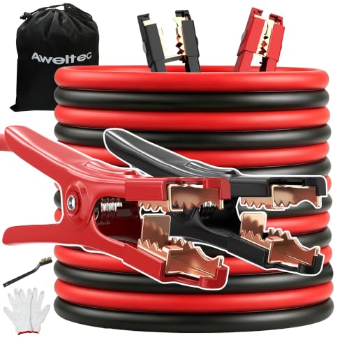 Jumper Cables,6 Gauge 16 Feet Battery Booster Cable for Car,Heavy Duty Automotive Jumper Wires with Clamp,Carrying Bag,Safety Gloves and Iron Brush for for Cars Trucks - size: 6 Gauge 16 feet (Standard)