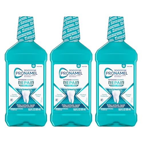 Sensodyne Pronamel Intensive Enamel Repair Alcohol-Free Mouthwash to Help Actively Repair Enamel and Protect Against Cavities, Extra Fresh, 16.9 fl oz (3 Pack)