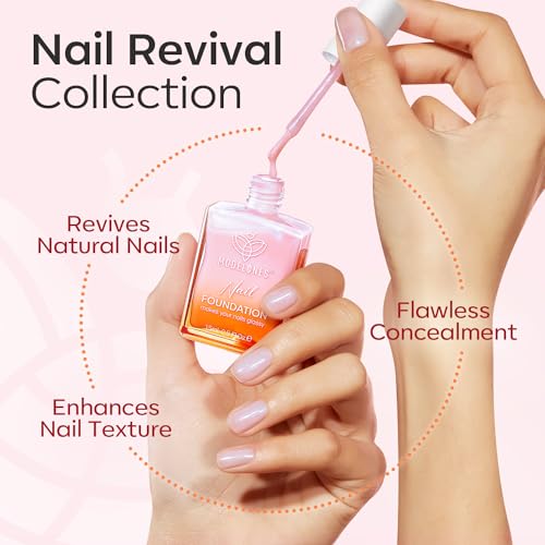 modelones Nail Strengthener Clear Gel Top Coat Nail Polish Cuticle Oil Pen Pink Nail Repair for Damaged Nails Care Kit for Women 15 ml Ridge Filler for Growth