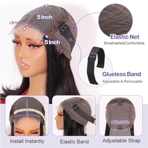 Wear and Go Glueless Bob Wig Human Hair 200% Density 5x5 HD Lace Closure Wigs For Black Women Glueless 5x5 Closure Wigs Human Hair Pre Plucked Bob Black Color 14 Inch