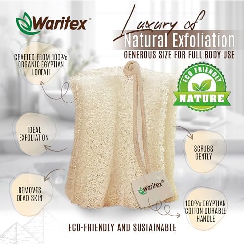 Premium Natural Egyptian Loofah Sponges, Made from 100% Natural Organic Material, Gentle Skin Exfoliation, and Full-Body Spa Experience – Eco-Friendly Loofah 2 Count (1 Pack)