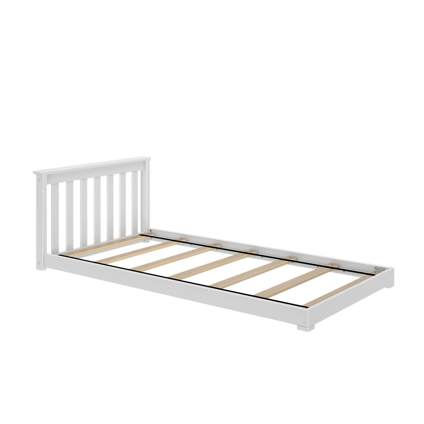 Max & Lily Classic Twin Floor Bed, 79.75 Inches, Solid Wood Low Bed Frame for Kids, Modern Floor Bed for Bedroom, White