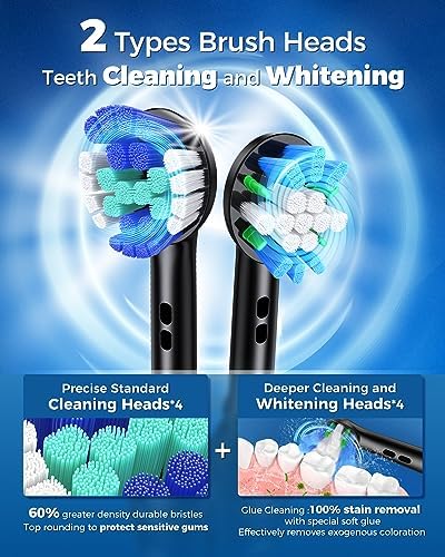 Rotating Electric Toothbrush for Adults with 8 Brush Heads (2 Types), 4 Modes Deep Clean Electric Toothbrush with Rechargeable Power and 2 Min Smart Timer (1- Black, p1)