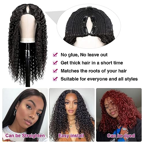 V Part Wig Human Hair No Leave Out Upgrade Curly V Part Wig Human Hair Wig for Women 150% Density V Part Wig No Glue No Sew Clip In Half Wigs Natural Color 20 Inch