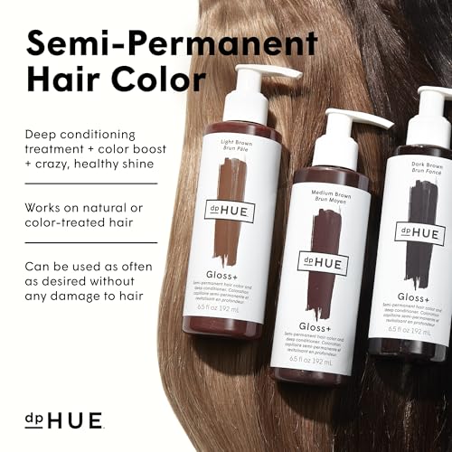 dpHUE Gloss+, Light Brown - 6.5 oz (8-12 Applications) - Semi-Permanent Hair Color & Conditioner - Lasts Up to Eight Washes - Paraben, SLS & SLES Sulfate Free - Vegan, Leaping Bunny Certified