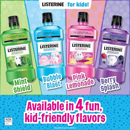 Listerine Smart Rinse Kids Alcohol-Free Anticavity Sodium Fluoride Mouthwash, ADA Accepted Oral Rinse for Dental Cavity Protection, Mint Shield Flavor for Children's Oral Care, 500 mL (Pack of 6)