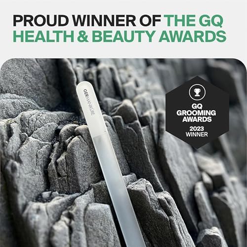GERMANIKURE 2 Pc Gray Glass Nail File Set with Suede Sleeves - Fingernail File & Small Travel Nail File - Professional Manicure & Pedicure Kit for Natural Nails - Ethically Made in Czech Republic