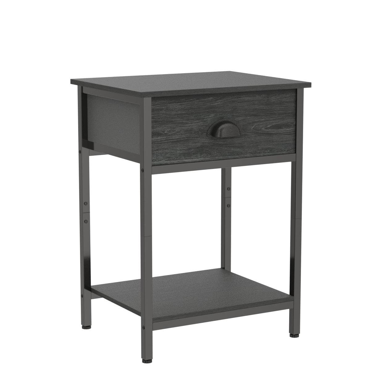 Furologee Nightstands Set of 2, Industrial End Table with Fabric Drawer&Storage Shelf, Small Bedside Table Organizer for Small Space for Living Room, Tall 23.6" Night Stand for Bedroom, Black Oak