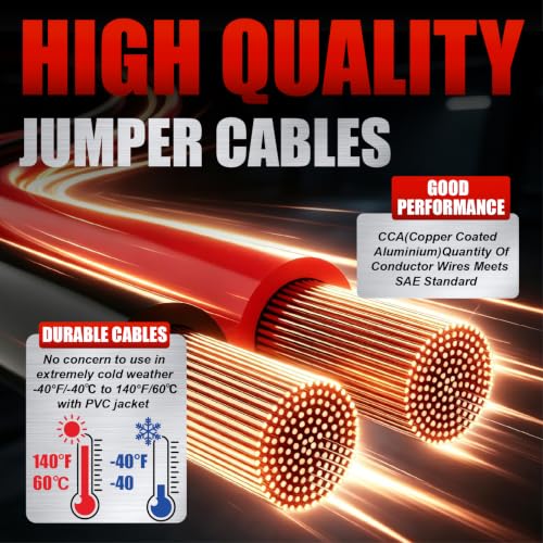 Heavy Duty Jumper Cables,2 Gauge 20 Feet Battery Booster Cable,Automotive Jumper Wires with Alligator Clamps,Carrying Bag,Safety Gloves and Iron Brush for Cars Trucks - size: 2 Gauge 20 feet (Standard)