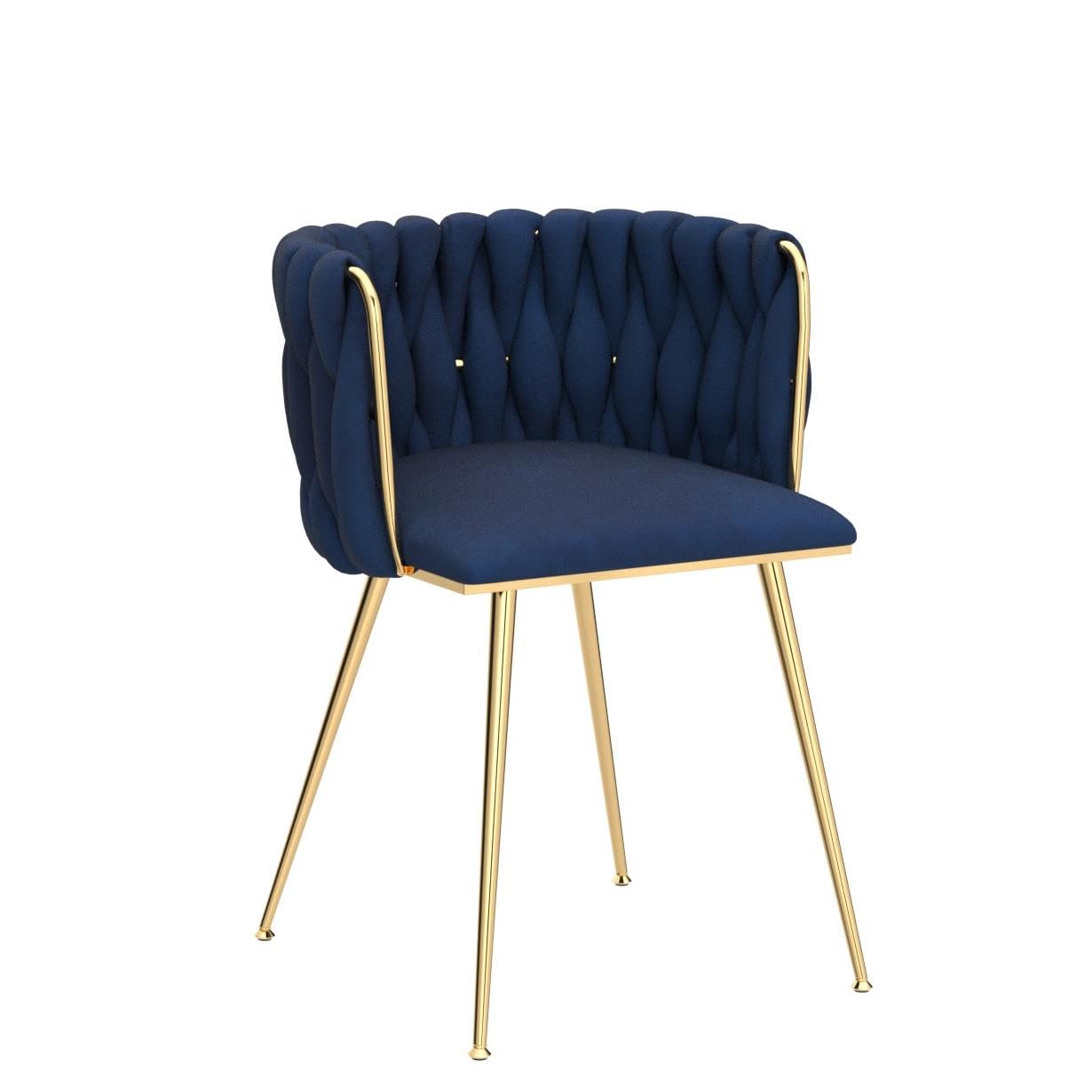Nrizc Woven Dining Chairs Set of 4, Velvet Upholstered Dining Chairs with Gold Metal Legs, Modern Accent Chairs for Living Room, Dining Room, Kitchen (Blue)