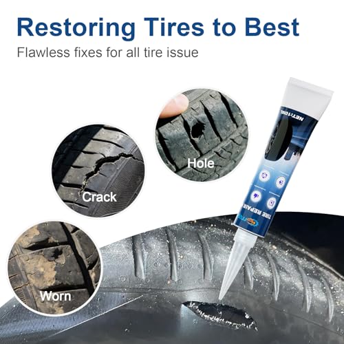 Carrep Tire Repair Rubber Nails Kit, 20 PCS Screw in Tire Plug kit with 2 Sizes, Portable Emergency Tubeless Flat Tire Repair Kit for Cars, SUVs, Motorcycles and ATVs (10S+10L+1X10ML) - size: 10S+10L+1X10ML