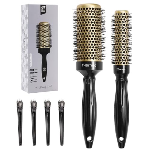 Round Brush for Blow Drying,Ceramic Barrel & Antistatic Bristles, Salon Blowout Hair Styling for Wet or Dry (Includes 4 Clips)