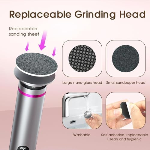 Electric Foot File Callus Remover for Feet: 2600mah Cordless Callus Remover for Feet Professional with 2 Grinding Head, 3 Speed 60 PCS Sandpaper Discs, Feet Dead Skin Sander Pedicure Tools for Women