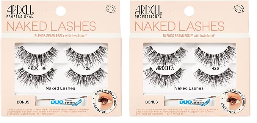 Ardell Naked Lashes 425, 2 Pairs, with DUO Clear-White Adhesive, Subtle Volume & Length (Pack of 2)