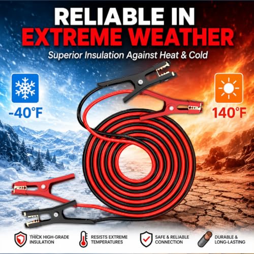Jumper Cables,Heavy Duty 4 Gauge 20 Feet Battery Booster Cable for Car,Automotive Jumping Wires with Alligator Clamps,Carrying Bag,Safety Gloves and Iron Brush for Cars Trucks - size: 4 Gauge 20 feet (Standard)