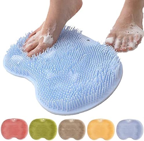 Shower Foot Back Scrubber Massage Pad, 2025 New Shower Foot Scrubber Mat Foot Back Cleaning Pad, Upgrade Shower Foot Scrubber Mat with Non-Slip Suction Cups Back Exfoliating Bath Wash Pad (Blue)