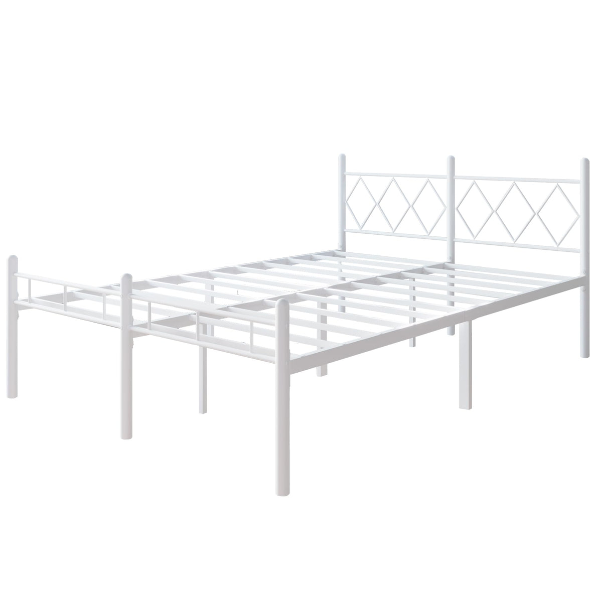 Kinshionroyal 14 Inch Full Size Bed Frame No Box Spring Needed,Metal Platform with Headboard and Footboard,Heavy Duty Slats Support Easy Assemble Noise Free(White and Rhombus)