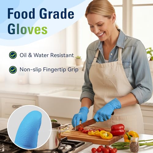 SWIFTLITE Nitrile Gloves, Food Safe Disposable Gloves Latex Free, Blue Rubber Gloves Powder Free for Cooking and Cleaning - size: Medium