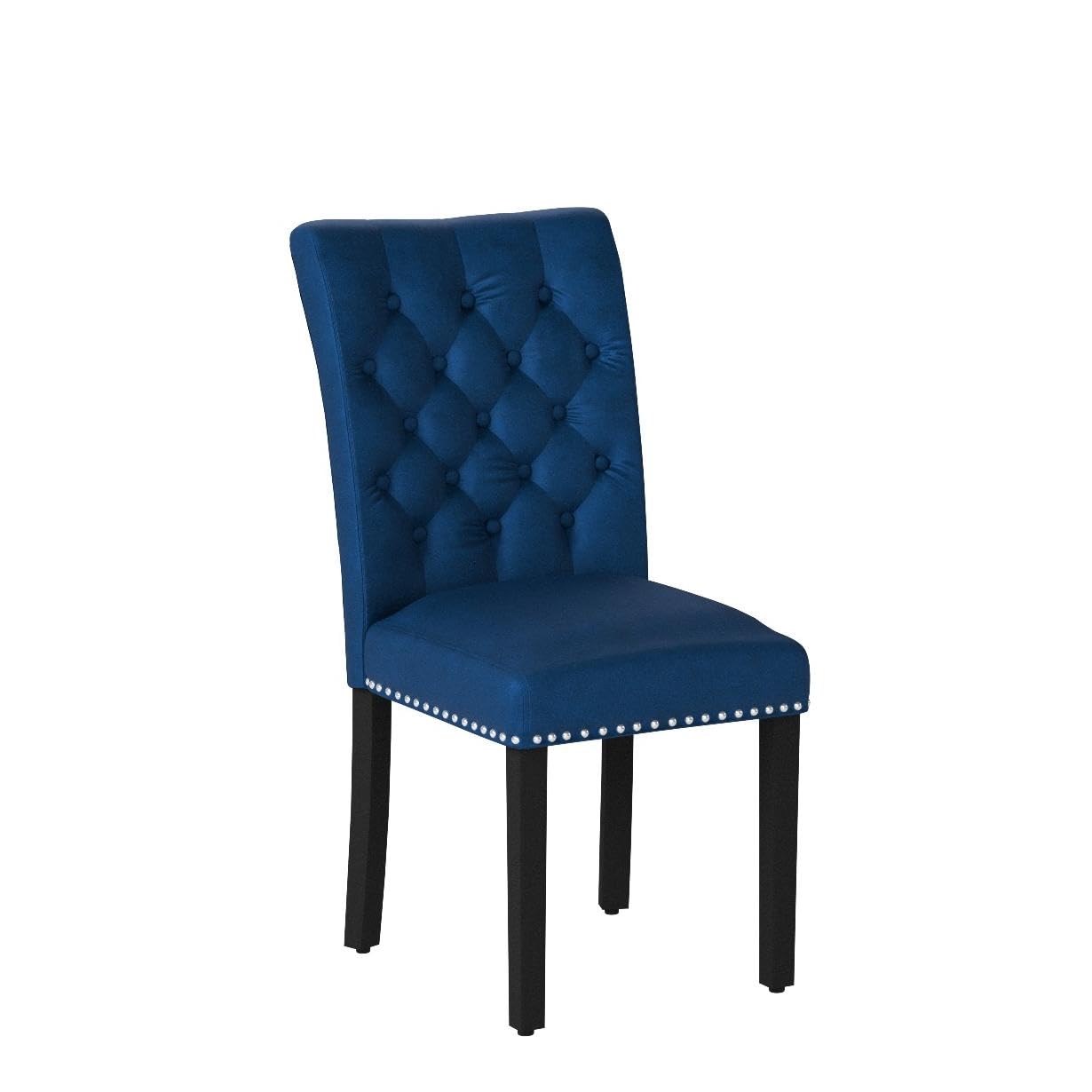 adochr Velvet Dining Chair Set of 2, Parsons Upholstered Dining Room Chair, Wood Accent Chair with Nailed Trim, Blue