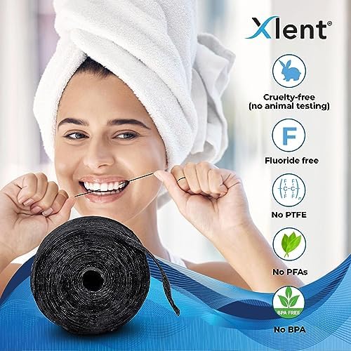 Xlent Expandable Dental Floss Treated with Activated Charcoal, Xylitol, Natural Plant Based Wax, Refreshing Mint Flavor - Pack of 5 (Refills Only)