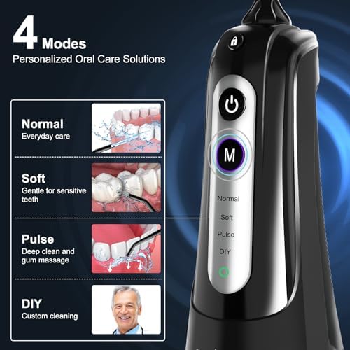 Water Dental Flosser Pick for Teeth: 4 Modes Cordless Portable Water Flossers Teeth Cleaner Rechargeable 300ML IPX7 Waterproof Oral Irrigator Flossing Cleaning Picks for Home Travel