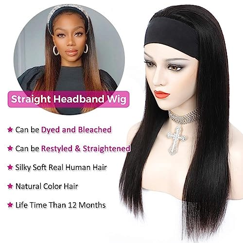 TNICE Headband Wig Human Hair Straight 18 Inch Headband Wigs for Black Women Glueless None Lace Front Human Hair Headband Wig Brazilian Virgin Hair Machine Made Wigs Natural Black 150% Density