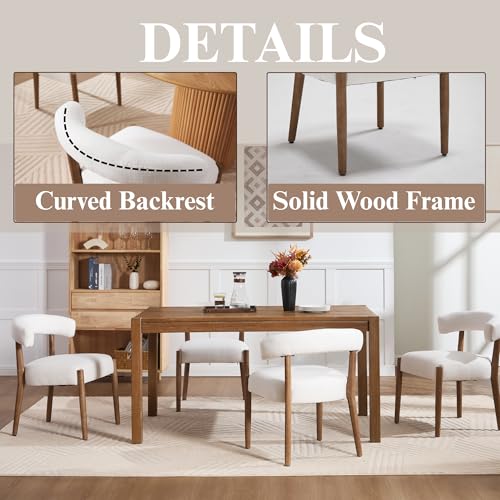Janoray Dining Chairs Set of 4,Mid Century Modern Living Room Chairs with Unique Curved Open Back Comfy Upholstered Side Chair for Kitchen/Restaurant/Reception,Linen Beige
