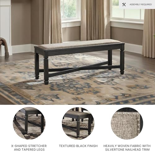 Signature Design by Ashley Tyler Creek Modern Farmhouse Upholstered Dining Room Bench, Antique Black Finish
