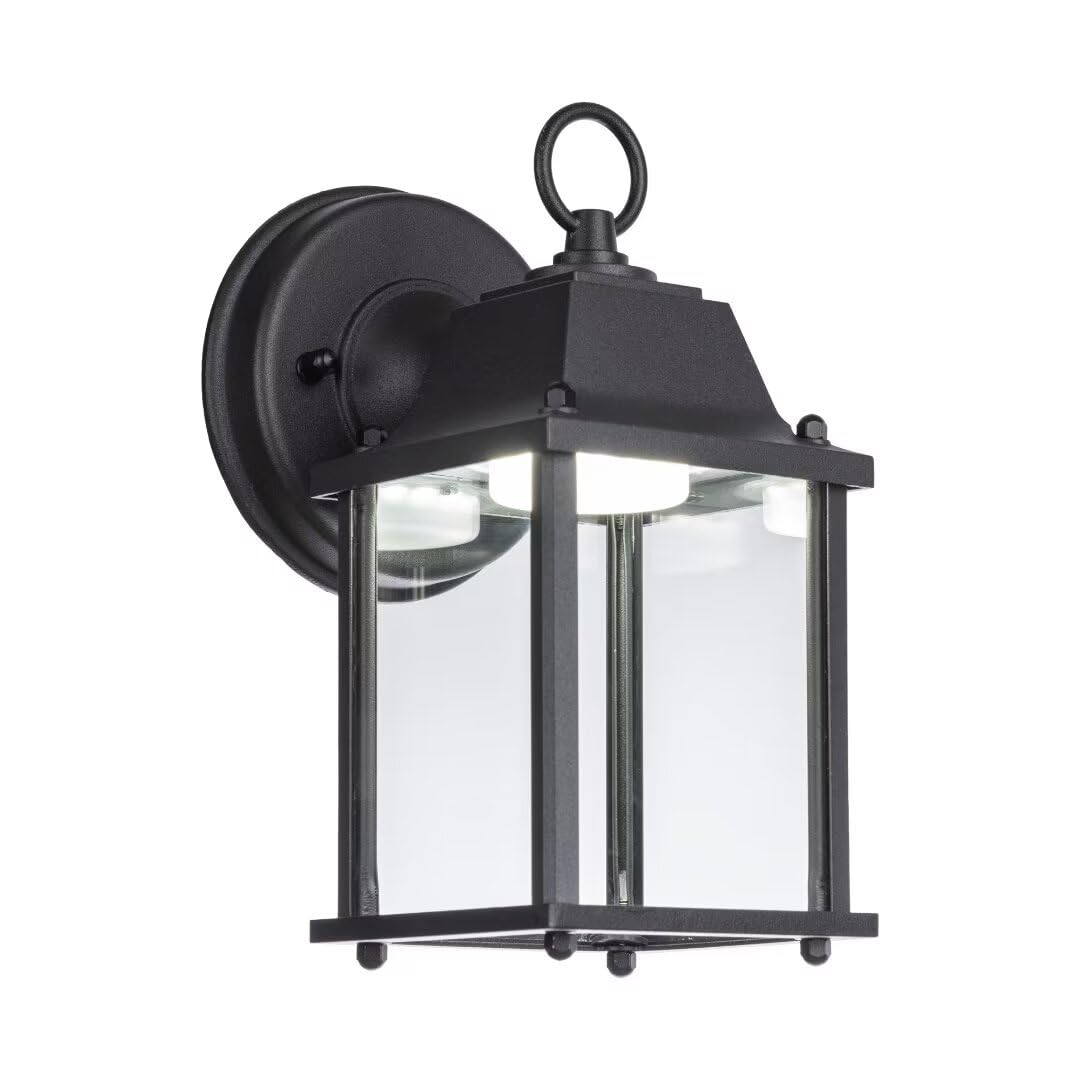 LIT-PaTH Outdoor LED Wall Lantern, Wall Sconce as Porch Lighting Fixture, 5000K Daylight White, 9.5W 800 Lumen, Aluminum Housing Plus Glass, Black Finish, 1-Pack