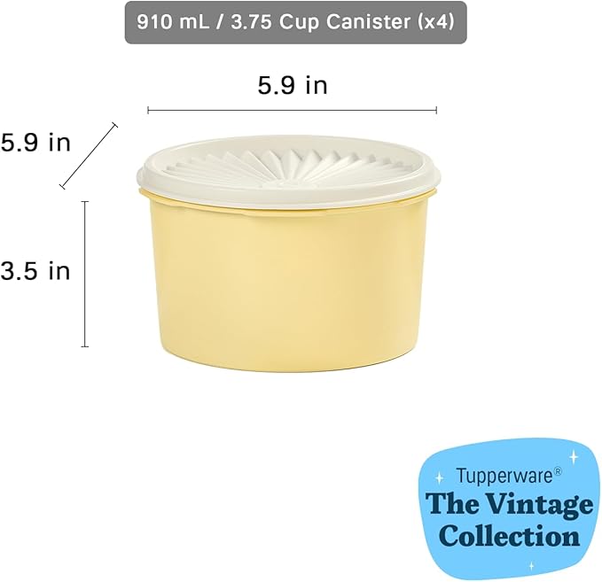 Tupperware Heritage Collection 8 Piece Food Storage Canister Set in Vintage Colors, Dishwasher Safe and BPA Free (4 Containers, 4 Lids)
