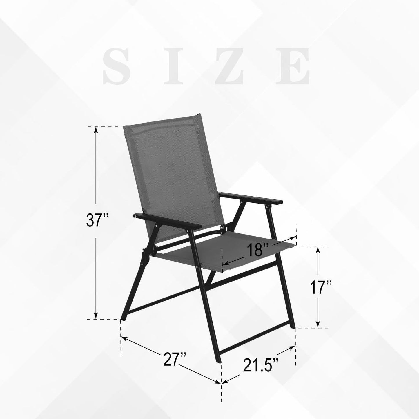 Anmutig Patio Folding Chairs Set of 4, Outdoor Portable Dining Chair with Sling Back and Armrests for Lawn Camping Courtyard Balcony Garden Grey