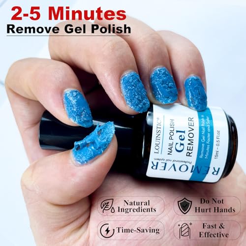 Gel Nail Polish Remover - Gel Polish Remover Kit with Cuticle Oil & Latex Tape & Colored Peel Off Manicure Tools, Gel Remover for Nails 2-5 Minutes, No Soaking,Wrapping