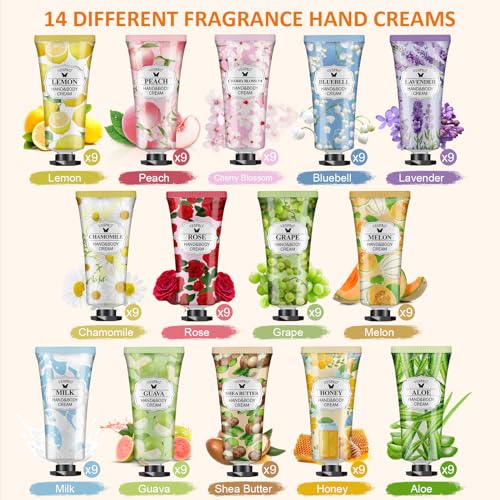 126 Pack Hand Cream Set for Women, Bulk Hand Lotion Travel Size for Dry Cracked Hands, Mini Hand Lotion for Bridal Shower Favors, Thank You Gifts, Employee Appreciation Gifts and Birthday Gifts