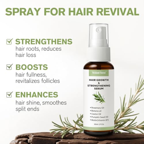 Rosemary Oil Hair Growth Spray, Thickening Hair & Scalp Serum, Nourishing Formula with Castor, Batana, Biotin for Hair Growth, Promotes Fuller Follicles for Women & Men – All Hair Types (2 Oz, 1 Pack)