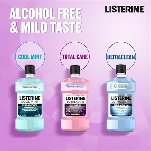 Listerine Total Care Alcohol-Free Anticavity Mouthwash, 6 Benefit Fluoride Mouthwash for Bad Breath and Enamel Strength, Fresh Mint Flavor, Twin Convenience Pack, 2 x 1 L