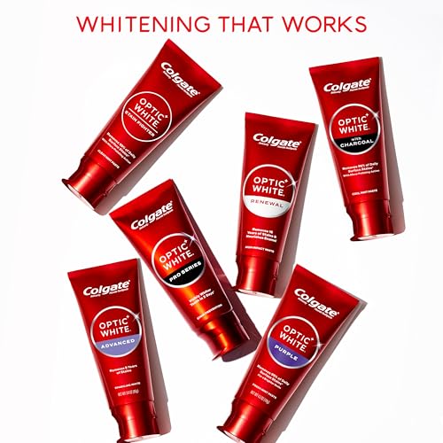Colgate Optic White Purple Toothpaste for Whitening, Enamel-Safe Mint, 3 Pack, 4.2 oz