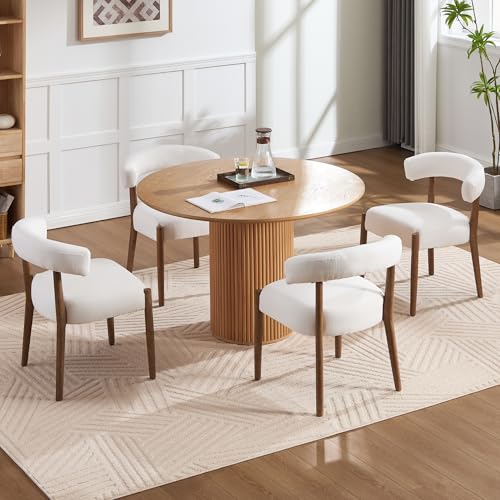 Janoray Dining Chairs Set of 4,Mid Century Modern Living Room Chairs with Unique Curved Open Back Comfy Upholstered Side Chair for Kitchen/Restaurant/Reception,Linen Beige