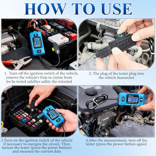 Automotive Circuit Fault Probe Tester, Portable High-Precision 20A 48V Car Circuit Probe Tester with Led Display & Front Lighting, Car Relay Fuse Blade Checker for Various Vehicles