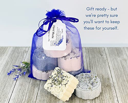 TRANQUILITY Shower Bombs w/Mesh Bomb Bag & Shower Hook | Relaxing Shower Steamers | Mothers Day Gift, Relaxation Birthday Gift, Stress Relief and Luxury Christmas Gift, Lavender Shower Bath Bombs