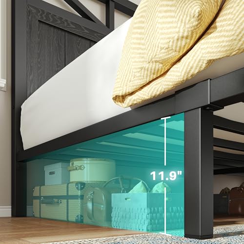 Homkdom Queen Bed Frame with 2 Storage and LED Lights, Bed Frame Queen Size with Headboard Built in Charging Station,Noise-Free,Easy Assembly, No Box Spring Needed, Black