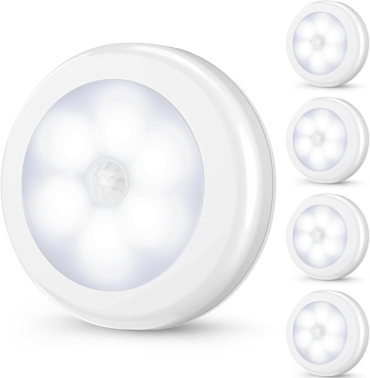 Mlambert 4 Pack Motion Sensor LED Night Light, Cordless Battery-Powered Stick-on Magnet Closet Lights, Safe Lighting for Stairs, Cabinet, Neutral White