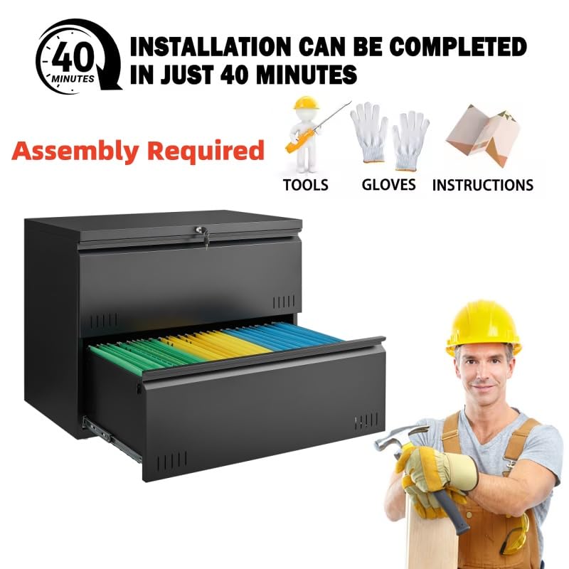 Approgreent 2 Drawer File Cabinet, File Cabinets for Home Office, Printer Stand, File Cabinet with Lock, Lateral Filing Cabinet for A4/Letter/Legal Size File Folders, Assembly Required(Black)