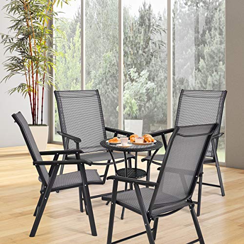 Giantex Set of 4 Folding Patio Chairs, Outdoor Portable Dining Chairs for Garden Camping Poolside Beach Deck Lawn, 4-Pack Sling Armchairs, Metal Frame, Grey