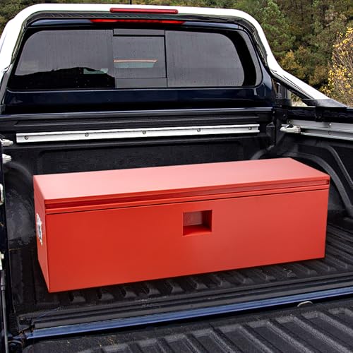 Industrial Steel Truck Tool Box w/Gas-Shock Lid, Pry-Resistant Security & Weatherproofing Toolbox Organizer Chest Fits Pickup, Truck Bed, RV, Trailer - color: Red, size: 15X15X36 inch