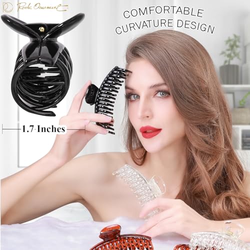RC ROCHE ORNAMENT 6 Pcs Womens Classic Double Multi Layer Fine Teeth Claws Jaw Interlocking Strong Hold No Slip Firm Grip Hair Clutcher Clamp Beauty Fashion Accessory, Medium Clear Brown and Black