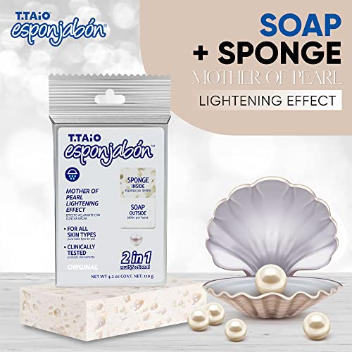 T.Taio Esponjabon Mother of Pearl and Charcoal Soap Sponges — Shower Scrubbers That Remove Oil and Dirt — Sponges to Scrub Foot, Elbow and Face — Bathroom Accessories — Fresh Scent (2-Pack)