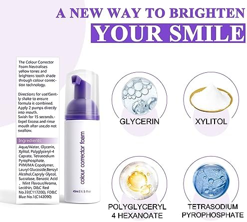 Purple Toothpaste for Teeth Whitening,Purple Teeth Whitening Kit,Tooth Stain Removal Colour Corrector,2PC